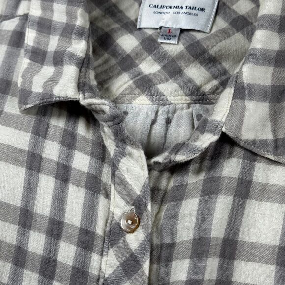 California Tailor Shirt No 1 Womens Large Ivory Plaid Button Down Made in USA - Picture 3 of 12